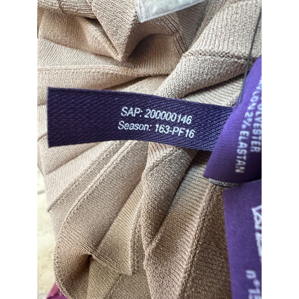 Ralph Lauren Purple Label Pleated Midi Dress XS Tan Knit Layered Bodice Viscose - Picture 13 of 13